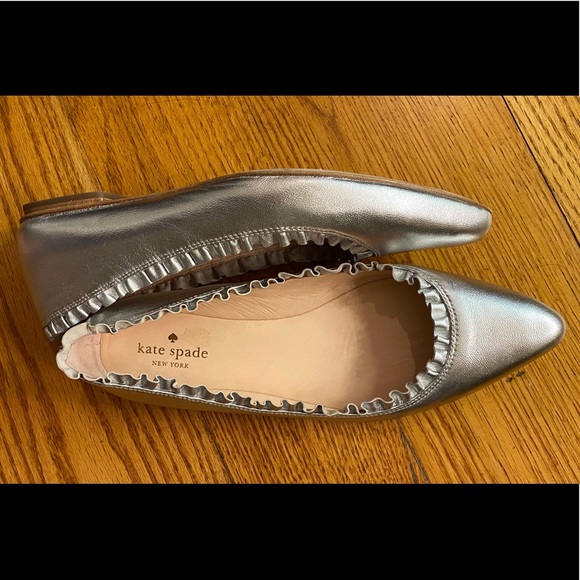 EUC Kate Spade Ruffled Ballet Flats, Silver